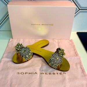 Sophia Webster Lilico Gold Crystal Slides Sandals-worn once size 7 original box